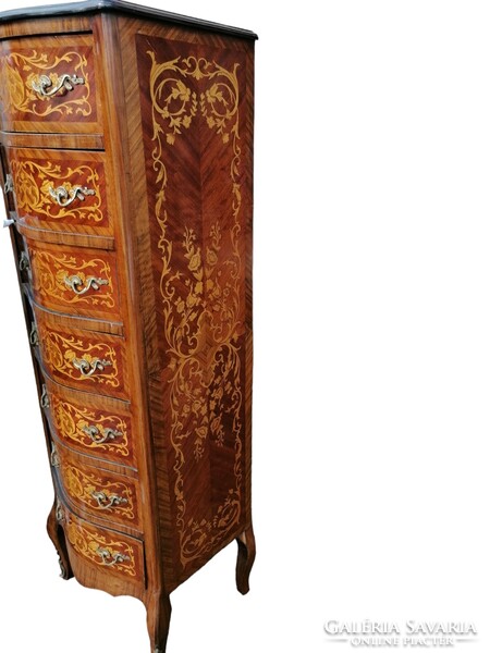 Inlaid 7-drawer chest of drawers with copper applications