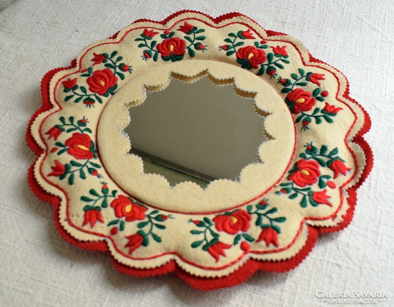 Mirror, folk, ethnographic decoration, hand-embroidered post frame Matyó pattern 37x2cm damaged!