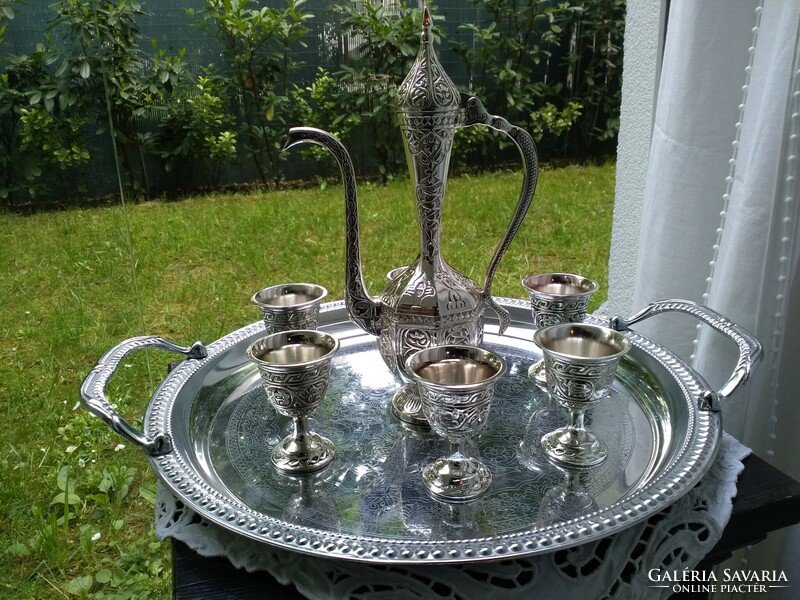 Ottoman Turkish silver-plated eight-piece liqueur set