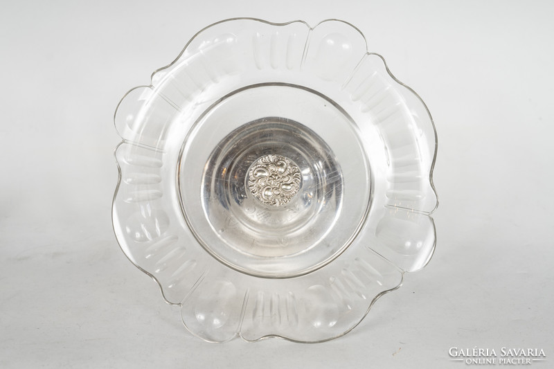 Ezüst asztalközép virág alakú üveggel