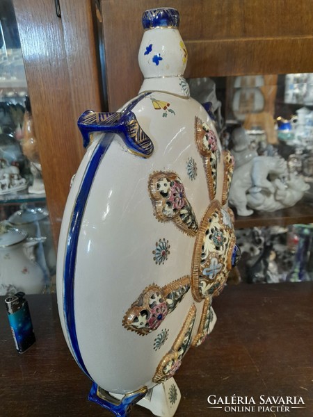 Ignác Fischer Budapest 1880-1890 openwork ceramic decorative water bottle. 36 Cm.