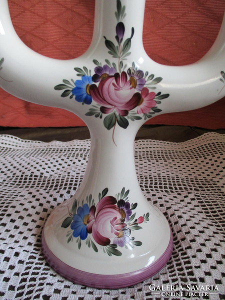 Háromágú gyönyörűen festett virágmintás gyertyatartó