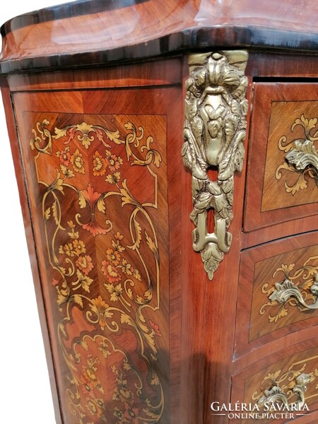 Inlaid 7-drawer tall chest of drawers with copper appliqués