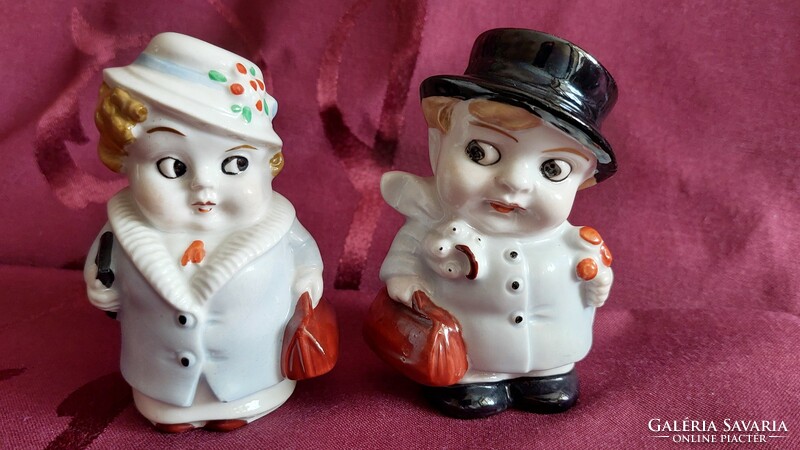 Lippelsdorf gdr porcelain salt shaker, art deco figures in a pair