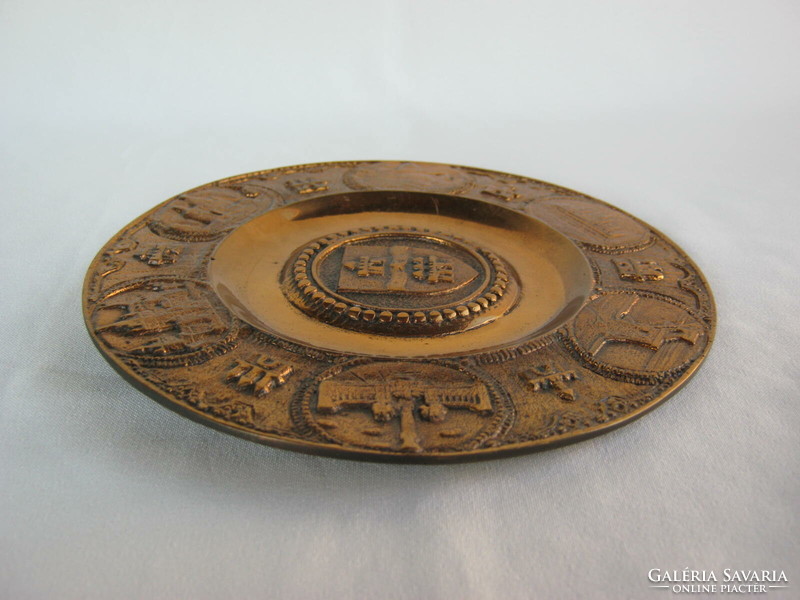 Copper or bronze wall decoration bowl with Budapest buildings