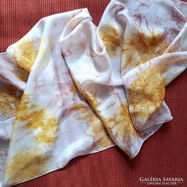 Original silk scarf, shawl, batik pattern, hand hemmed