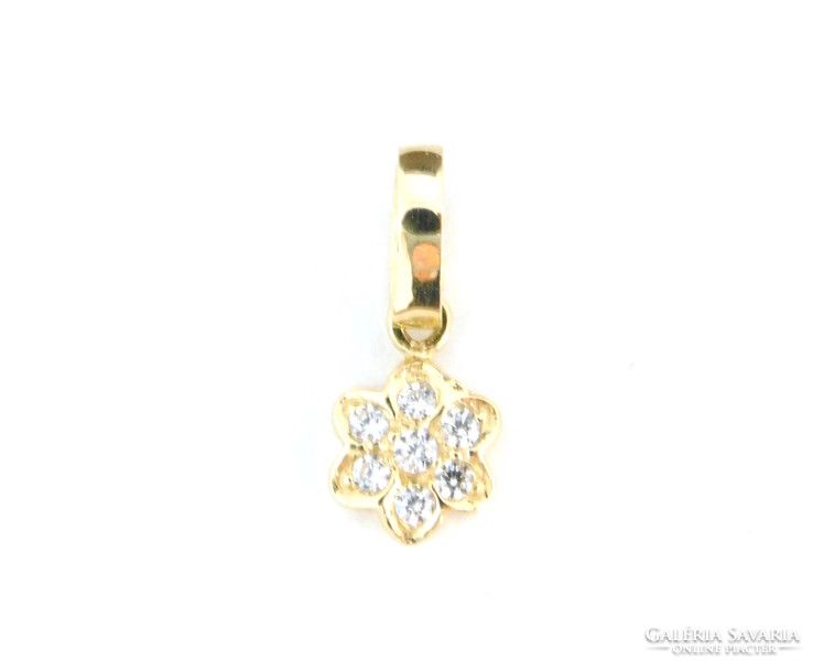 14K gold stone flower pendant