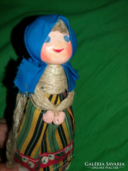 Antique folk artist with hair wooden - hemp tow doll toy figure doll 17 cm according to the pictures