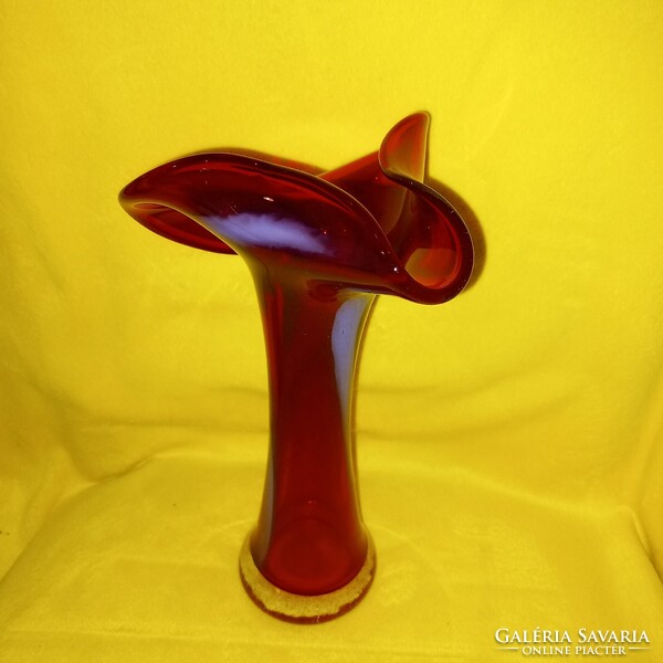 Beautiful, ruby-red, Murano glass vase. Table vase.