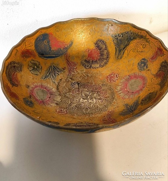Indian copper bowl, hand painted, serving bowl, centerpiece, decorative bowl
