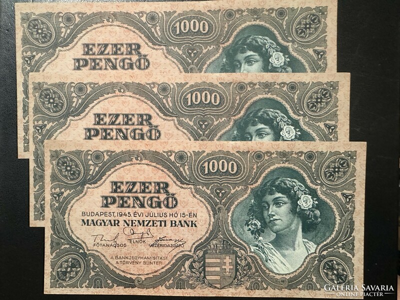 1000 pengő 1945. 3 db sorszám követő!! UNC!!