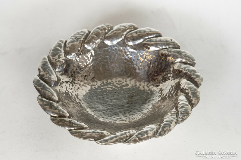 Silver hand-hammered footed bowl