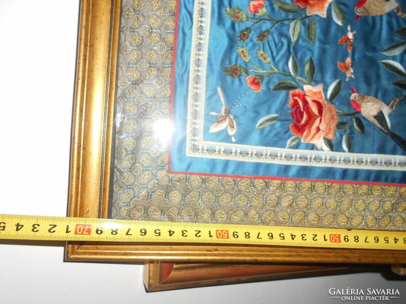 Kínai selyem hímzés keretezve  71 cm X 38 cm