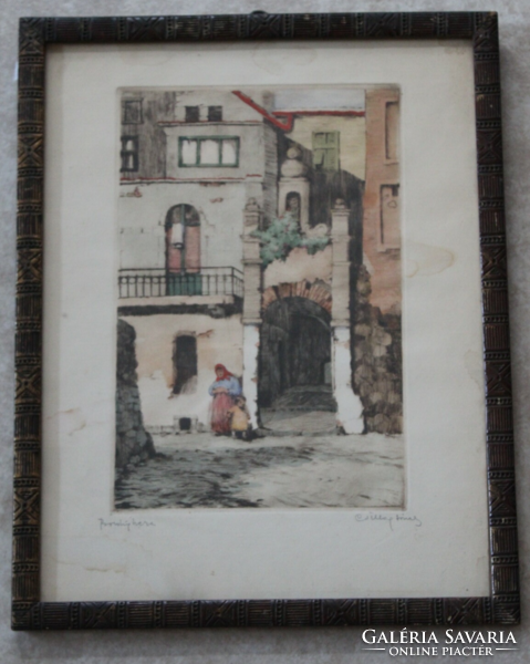 József Csillag colored etching - 