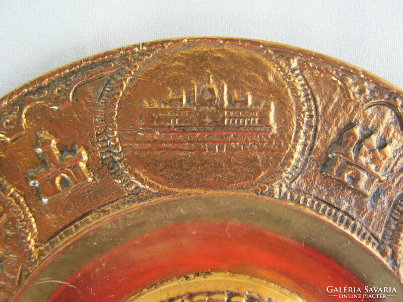 Copper or bronze wall decoration bowl with Budapest buildings