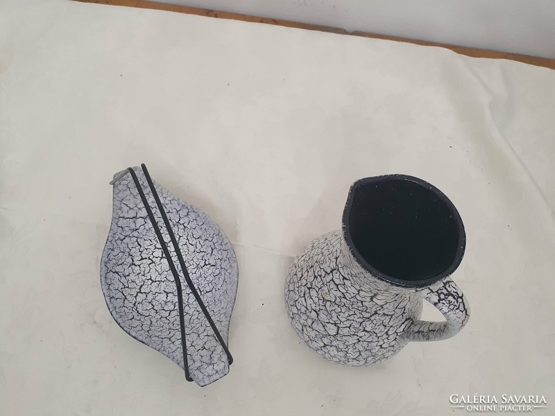 German ceramic vase and tray with cracked glaze