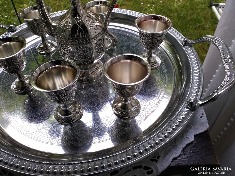 Ottoman Turkish silver-plated eight-piece liqueur set