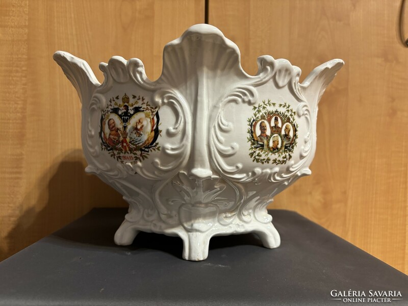 1.világháborús porcelán tál, kaspó - Ferenc József, II. Vilmos, I. Ferdinánd, V. Mehmed, 1914 1915