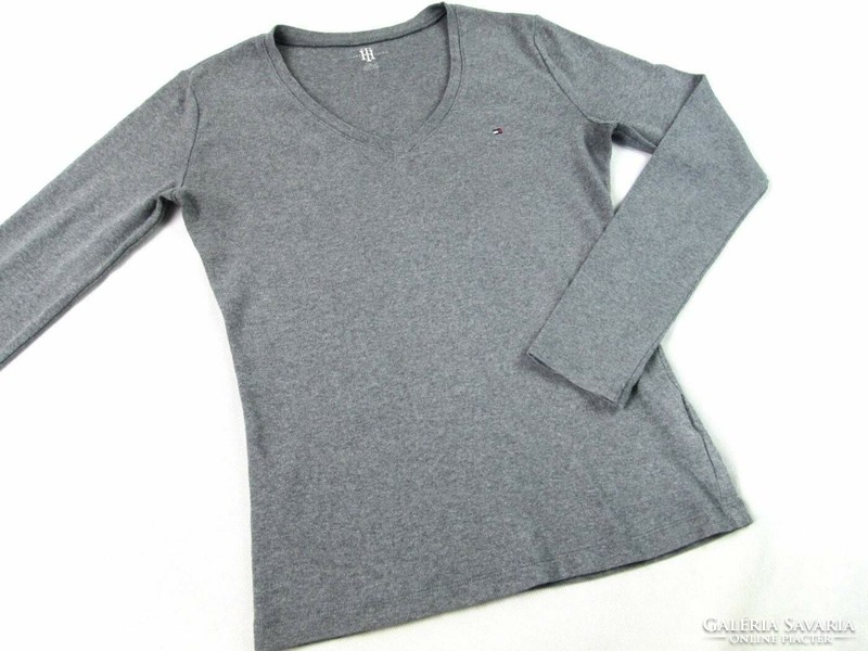Original tommy hilfiger (s) gray long sleeve women's elastic top