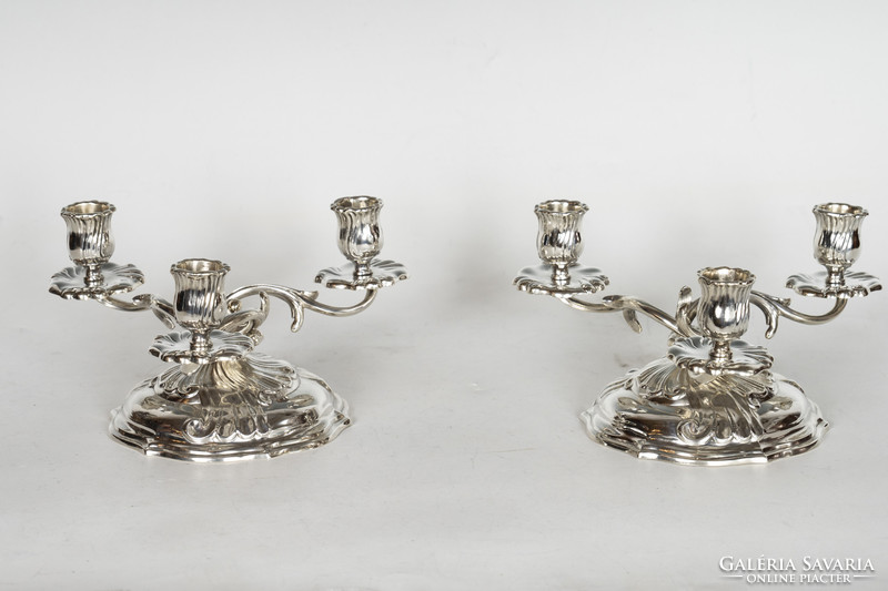 Ezüst 3 ágú gyertyatartó párban stilizált indás dekorral