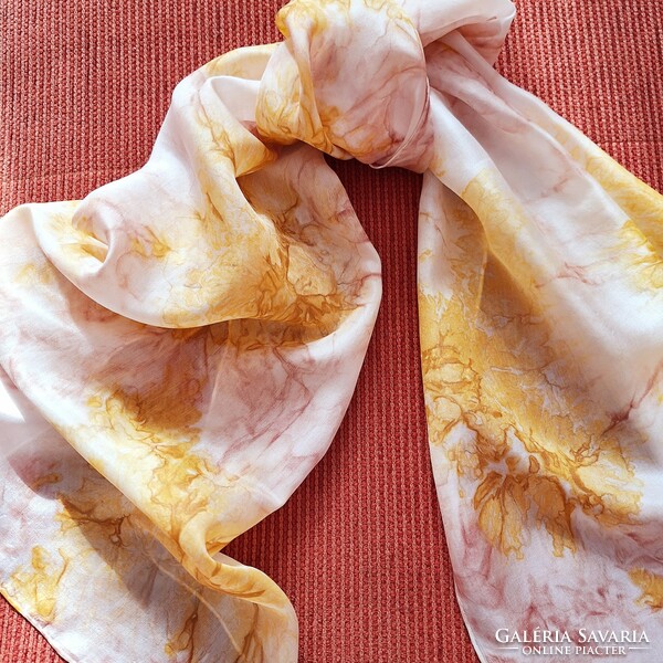 Original silk scarf, shawl, batik pattern, hand hemmed