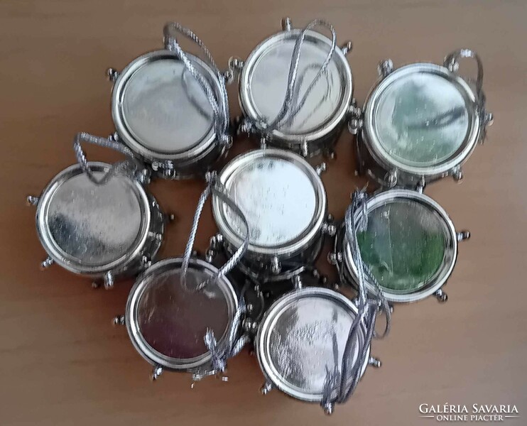 Old silver color 8 pcs. Drum 8, box. Christmas tree decoration