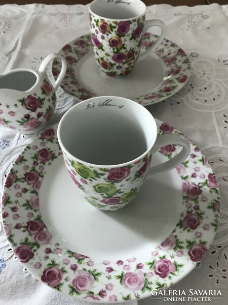 Porcelain breakfast set with roses, marked Adler