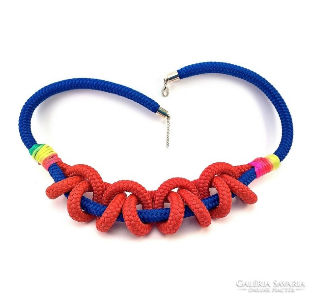 Red on blue paracord necklace