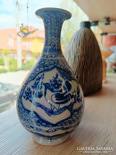 Cobalt blue fish and bird vase
