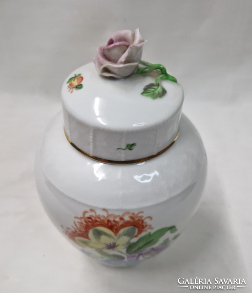Herend hand-painted porcelain rose vase with lid 15 cm.