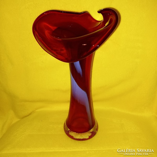 Beautiful, ruby-red, Murano glass vase. Table vase.
