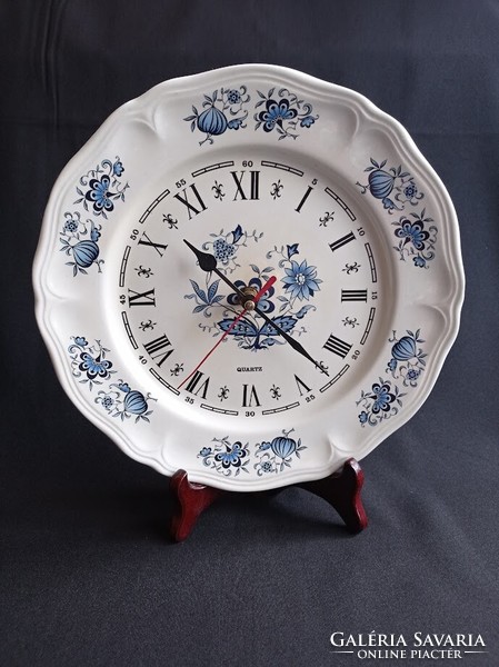 French porcelain wall clock with blue onion pattern