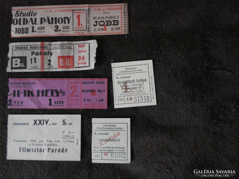 6 old tickets 1944, 1967, etc.