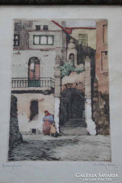 József Csillag colored etching - 