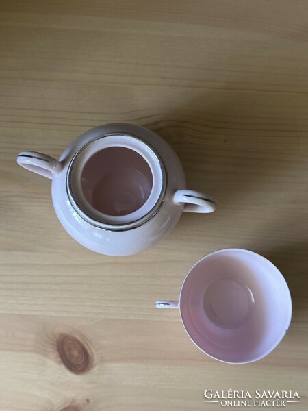 Zsolnay pink mocha cup and sugar bowl