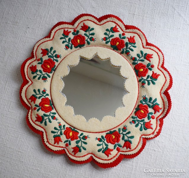Mirror, folk, ethnographic decoration, hand-embroidered post frame Matyó pattern 37x2cm damaged!