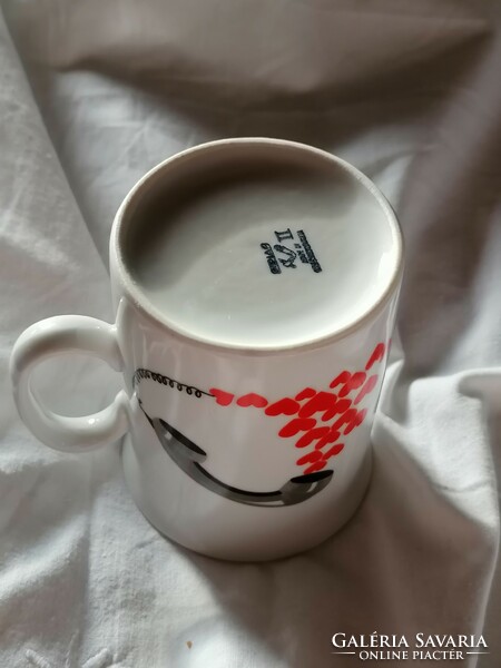 Retro, heart and phone pattern tea or latte mug, 