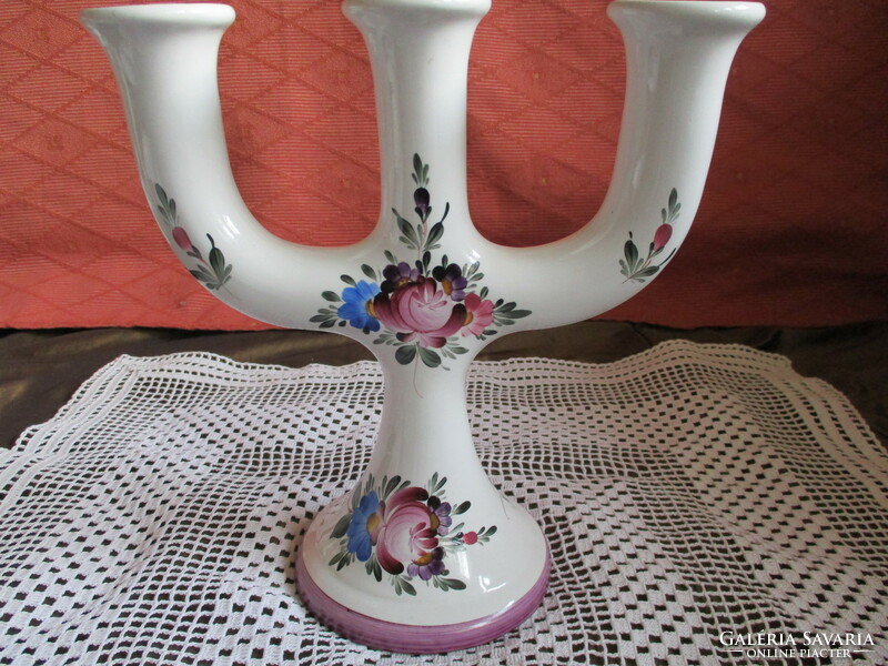 Three-pronged beautifully painted floral pattern candle holder