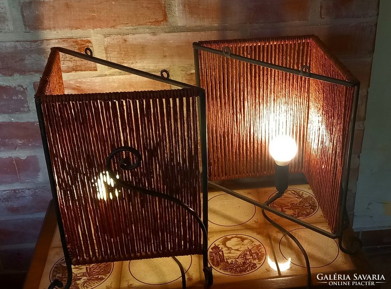 Pair of metal-rattan modular lamps, negotiable art deco design