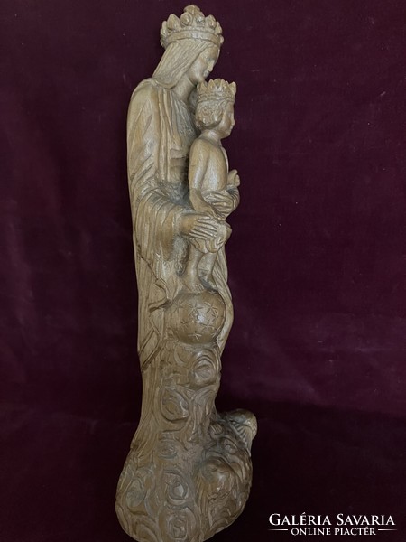 Virgin Mary, baby Jesus in her arms, carved wooden statue. 2309 19