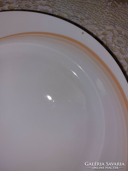 Alföldi, narancs csíkos, lazac színű lapos porcelán tányérok, ritka mintás, 6db