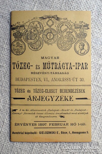 Hungarian Peat and Fertilizer Industry Joint Stock Company, peat and peat closet price list, 1897