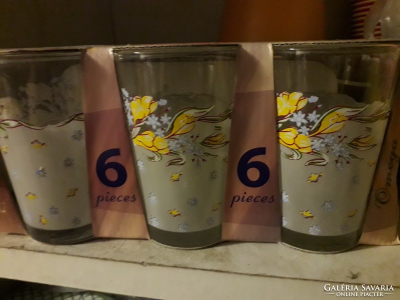OMEGA Extra virágos szép üveg poharak készlet eredeti csomagolásban Új