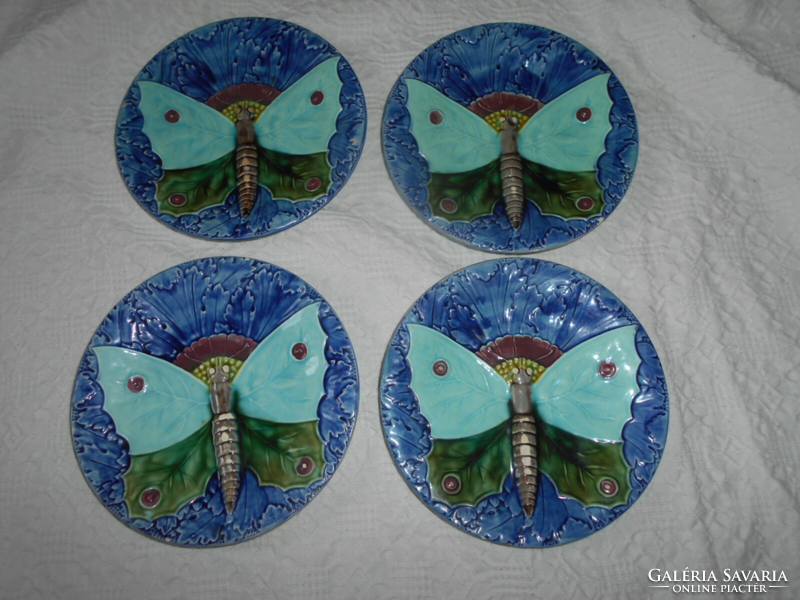 4 Schütz blansko majolica plates - art nouveau - the price applies to the 4 pieces (2500 HUF/piece)