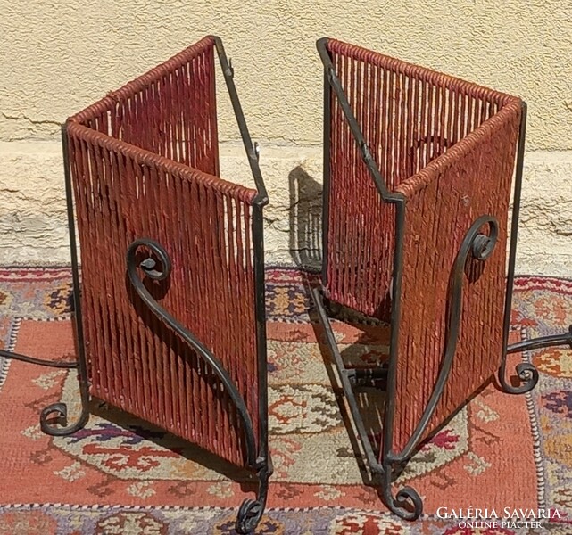 Pair of metal-rattan modular lamps, negotiable art deco design