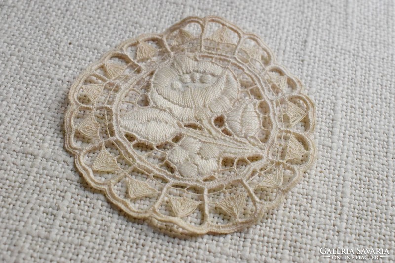 Embroidered rosette Kalocsa lace, needlework decorative tablecloth, 10 cm
