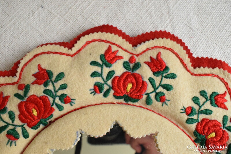 Mirror, folk, ethnographic decoration, hand-embroidered post frame Matyó pattern 37x2cm damaged!