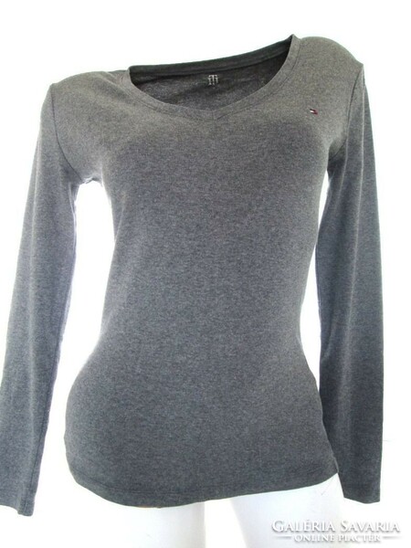 Original tommy hilfiger (s) gray long sleeve women's elastic top