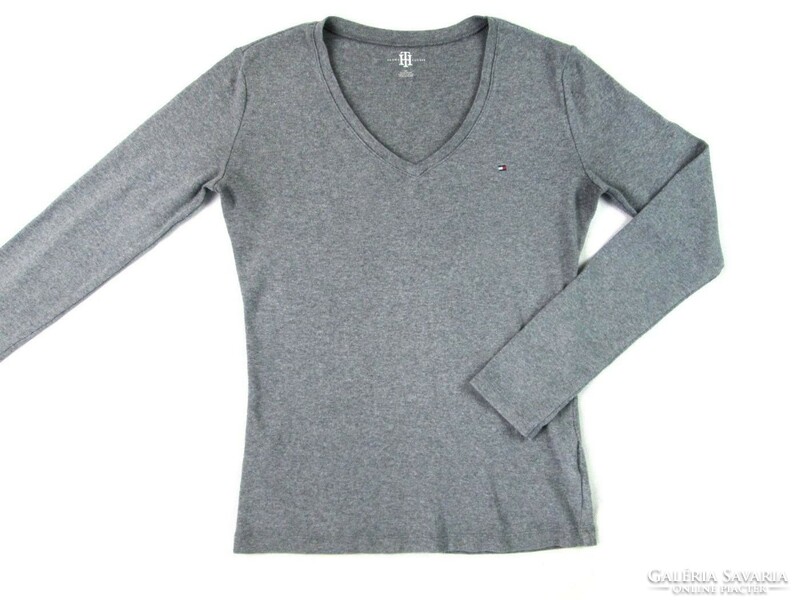 Original tommy hilfiger (s) gray long sleeve women's elastic top