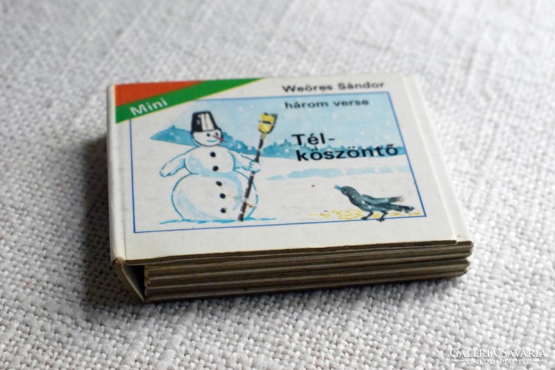 Sándor Weöres winter greeting mini fairy tale book Leporello drawn by János Verebics 1987 8.5x6.5x1.8cm
